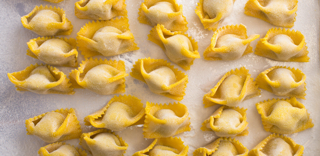 rows of pasta tortellini