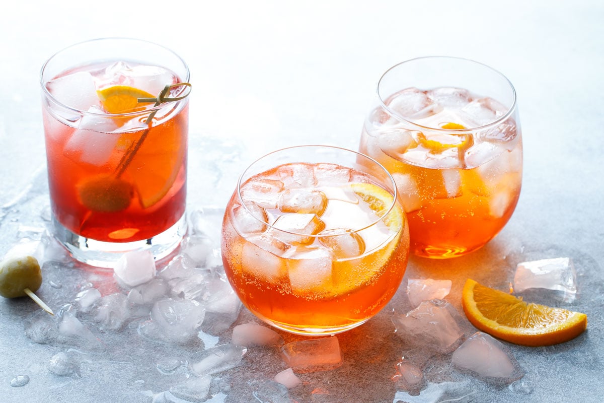 three aperol spritz cocktails